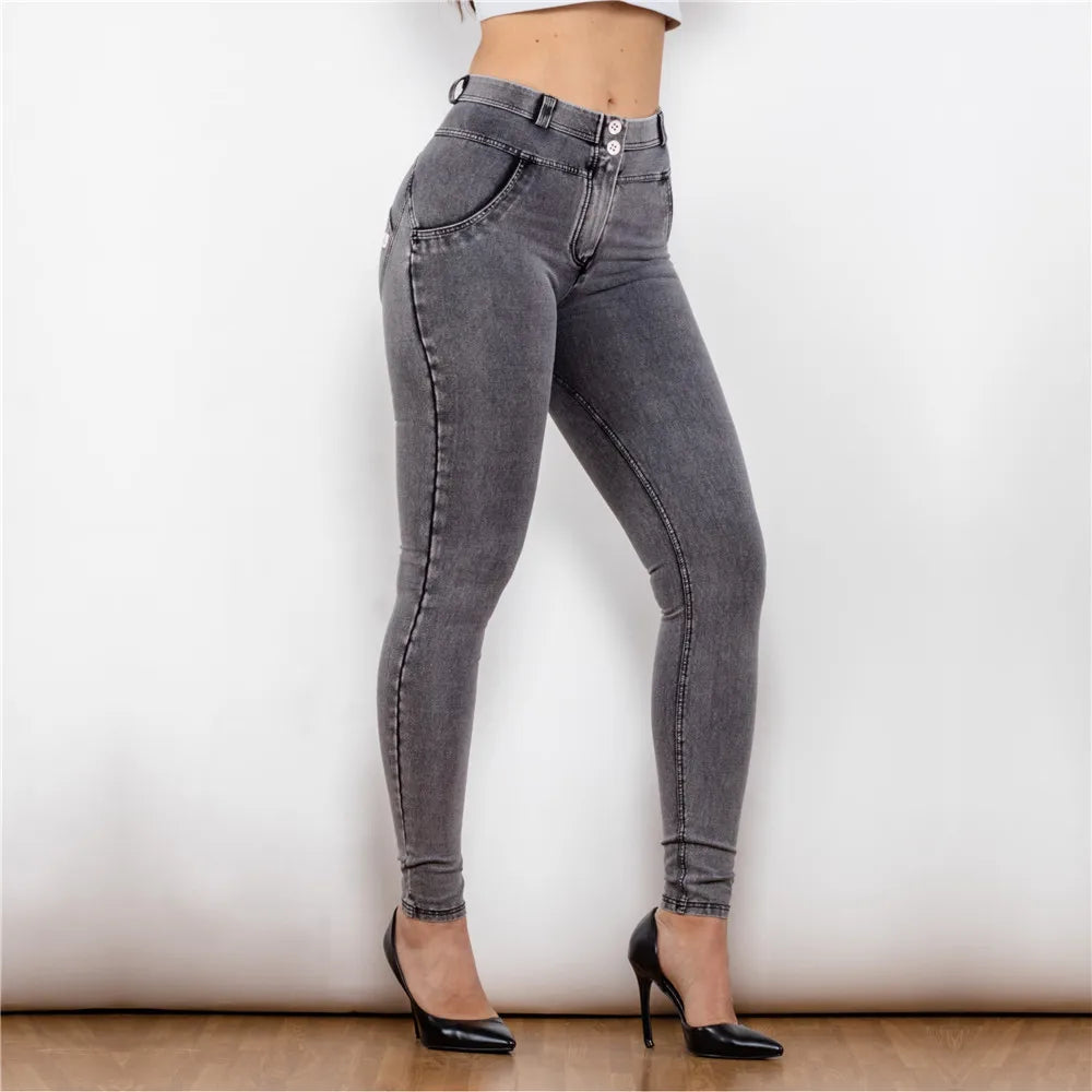 UNIKCOSA NoirFit MelodyLift Jeggings Grey Stretch Denim 🖤