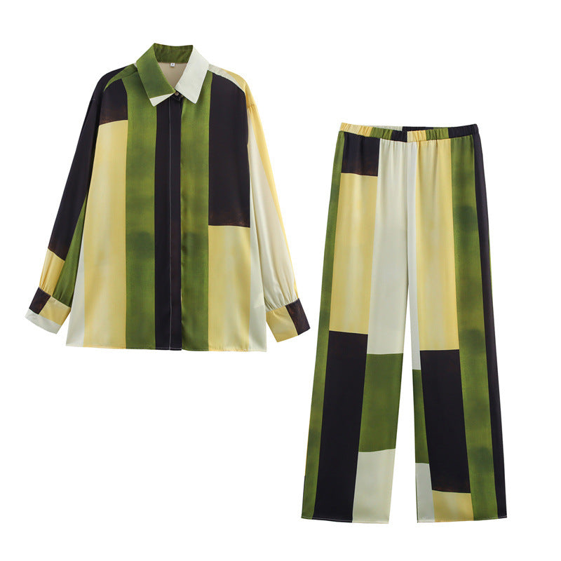 UNIKCOSA SilkMuse Printed Satin 2-Piece Shirt & Pant Set for Women 🌸