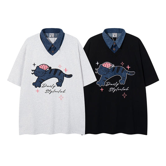 UNIKCOSA Velora Polo Collar Faux TwoPiece Unisex Tee 💫