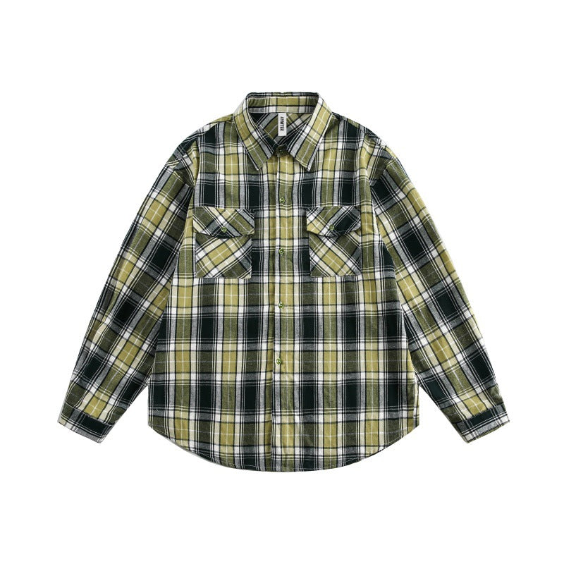 UNIKCOSA UrbanSoul Green Plaid Loose Workwear Shirt 🌆