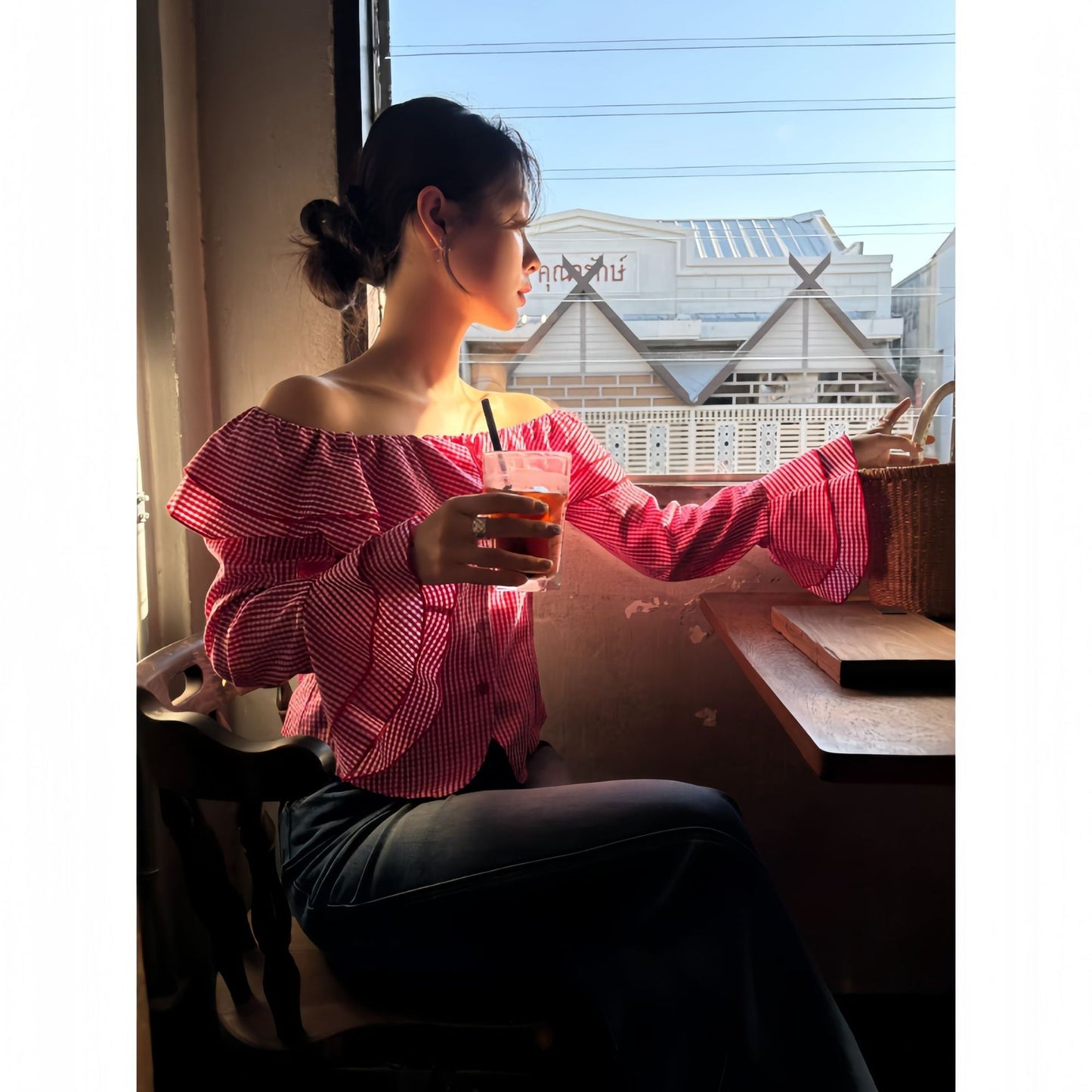 UNIKCOSA Velora Checkered Lotus One Shoulder Shirt π«