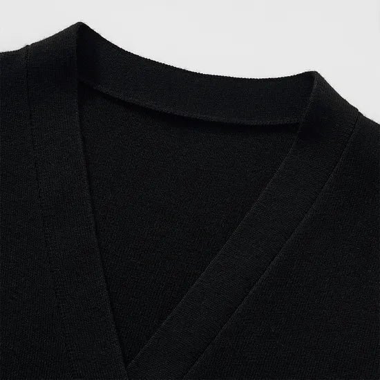 Elegant Women's V-Neck Knit Dress with Buttons β Long Sleeve Midi Style