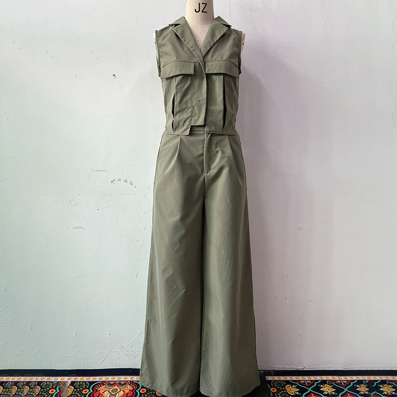 UNIKCOSA Noir Two-Piece Set Lapel Vest And High-Waist Pants 💫