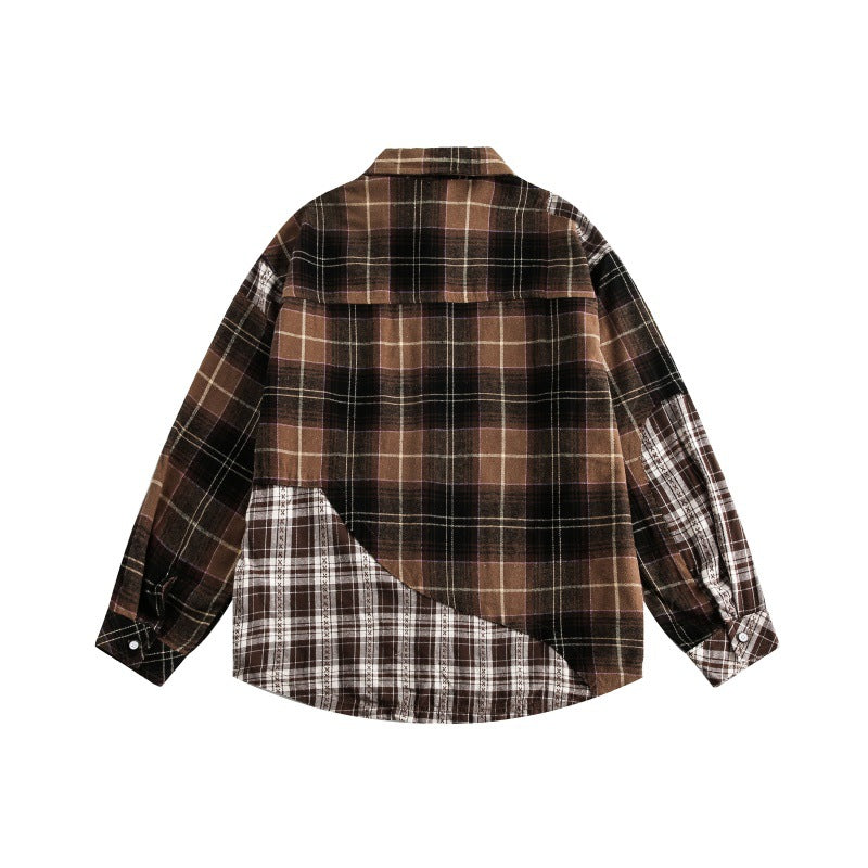 UNIKCOSA Velora Splicing Plaid Shirt Men Casual Cotton 🌆