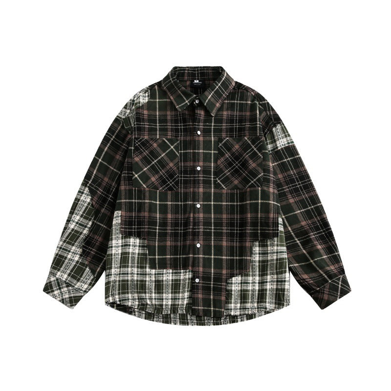 UNIKCOSA Velora Splicing Plaid Shirt Men Casual Cotton 🌆