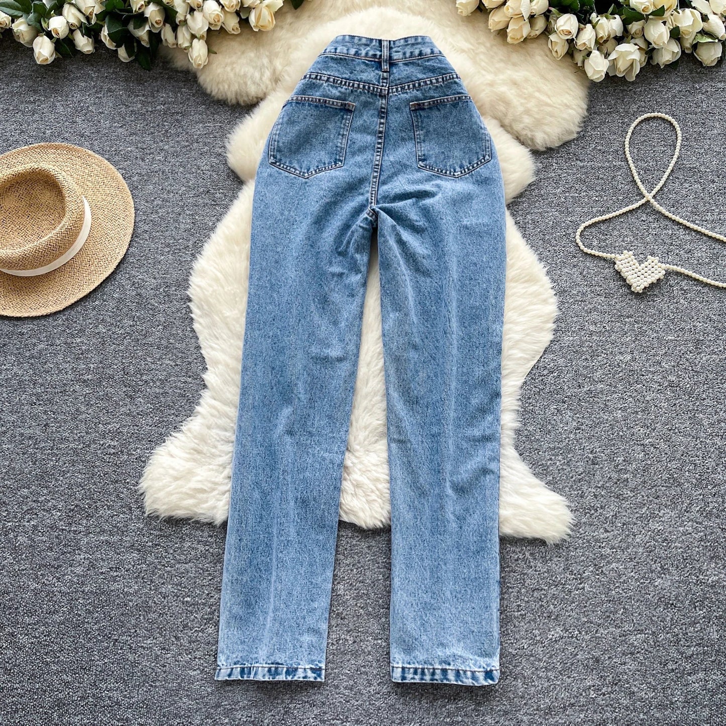 Autumn Embroidery Casual Long Jeans Women Print Embroidered High Waist Denim Pants Girls Outdoor Pants Wholesale