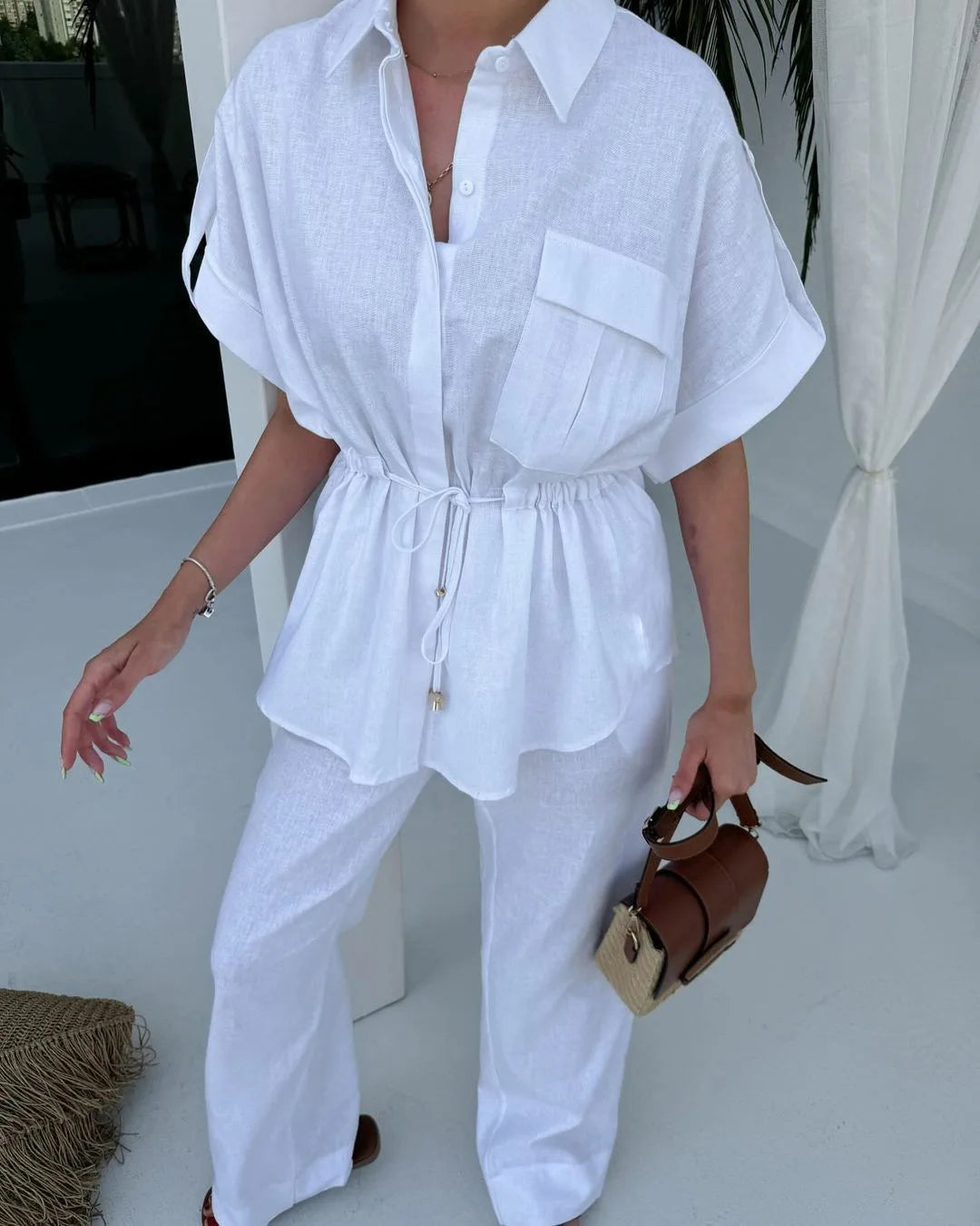 UNIKCOSA Women’s Summer Lounge Set – Casual Shirt & Pants Two-Piece Outfit (2025 Leisure Edition)