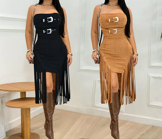 Sexy Sleeveless Tassel Fringe Bodycon Dress for Women