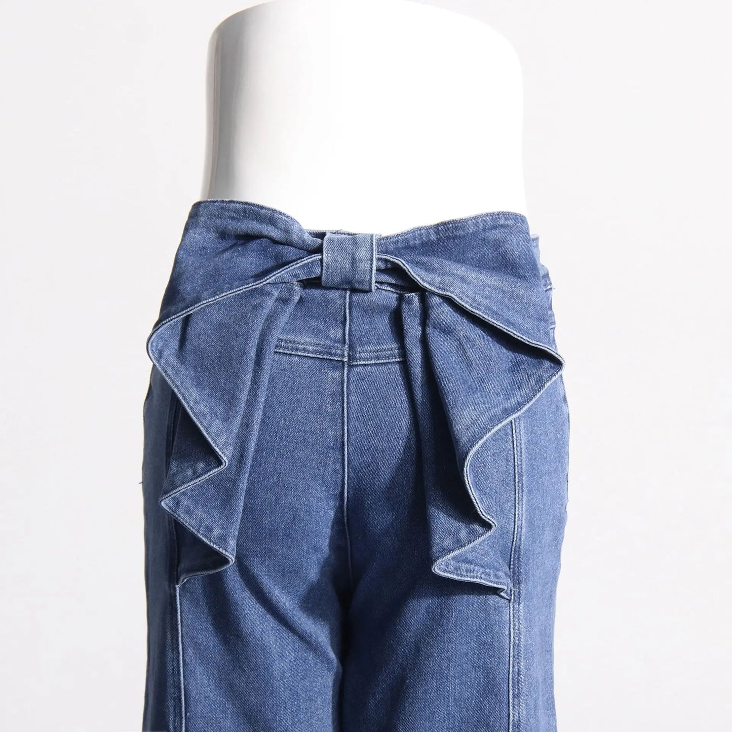 UNIKCOSA Women’s Vintage Patchwork Jeans – High-Waist Straight-Leg Denim with Bowknot & Spliced Pocket Detail