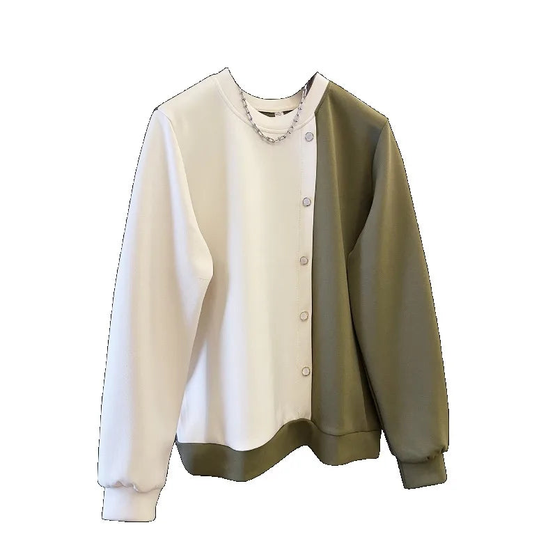 Stylish Apricot Casual Round-Neck Patchwork Hoodie for Women Autumn