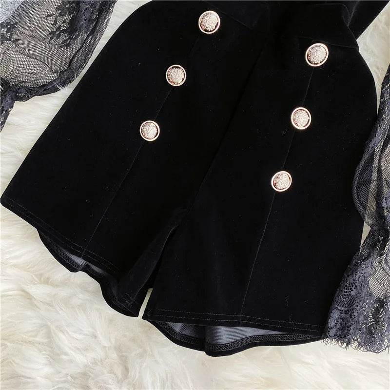 High Quality Lace Velvet Women Bodysuit Jumpsuit Shorts Sexy Two Piece Set Jumpsuit Pants Rompers