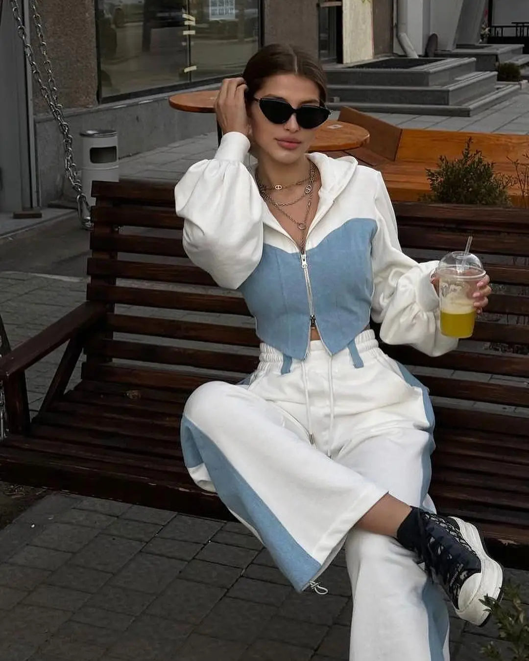 UNIKCOSA Velora Two-Piece Patchwork Sweatshirt Set π«