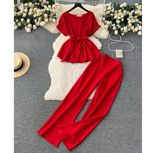 UNIKCOSA LuxeEase Tie Front Top And Wide Leg Pants Set 🌸