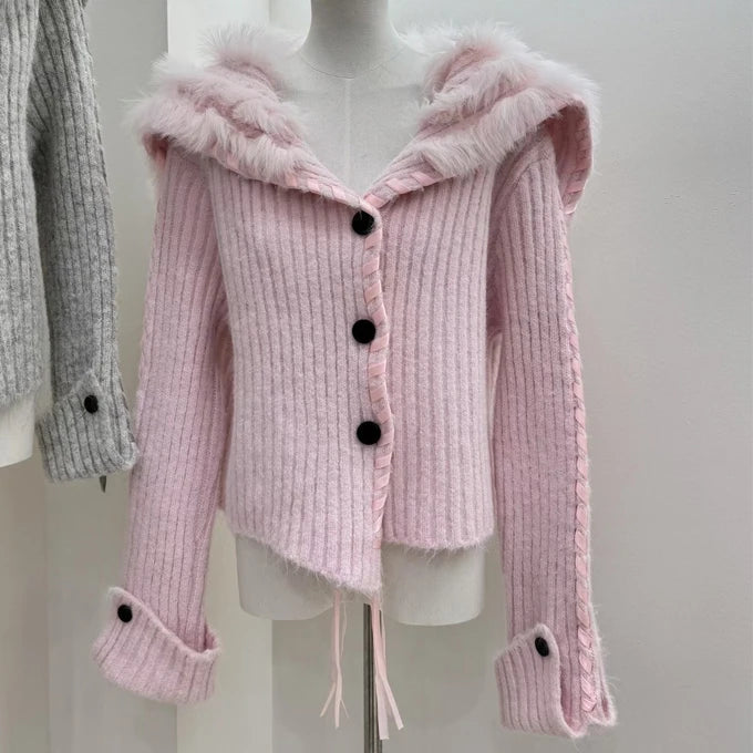 UNIKCOSA Velora Faux Fur V Neck Sweater Coat Slim Fit ๐ซ