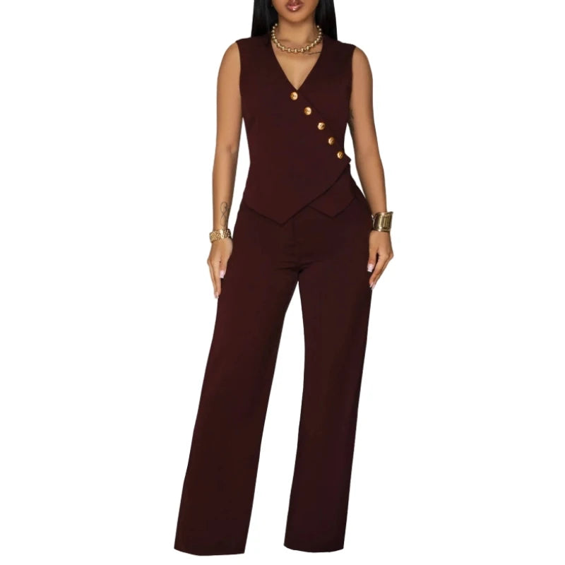 Casual Sleeveless V-Neck Tie-Dye Two-Piece Set for Women