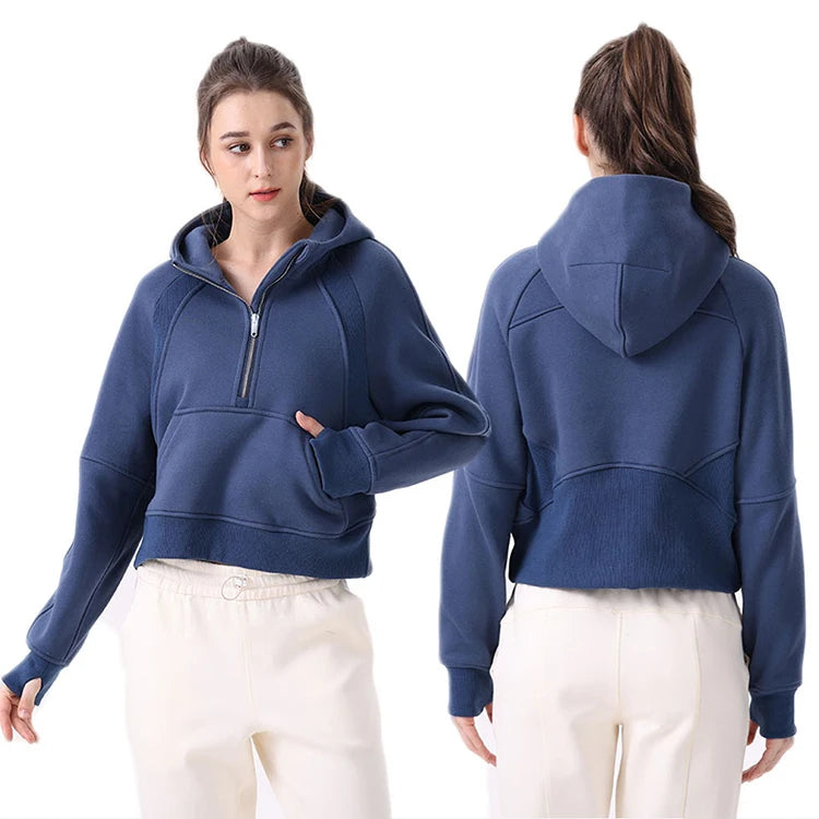Custom Women French Terry Long Sleeve Half Zipper Fitness Pullover Hoodie