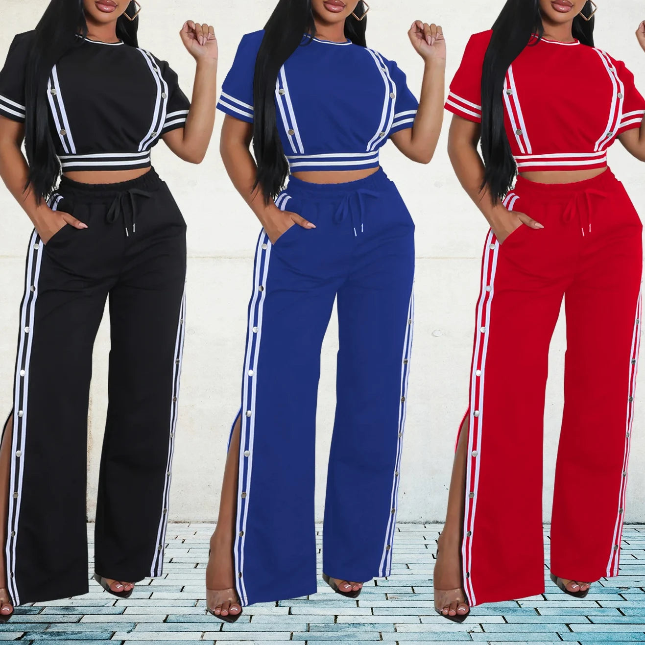 Colorful Women's Short Sleeve Top & Wide Leg Pants Set