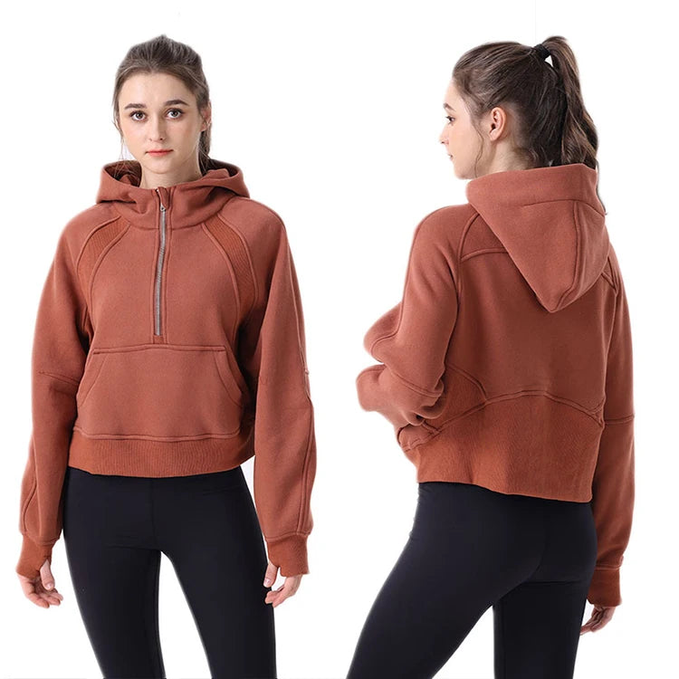 Custom Women French Terry Long Sleeve Half Zipper Fitness Pullover Hoodie