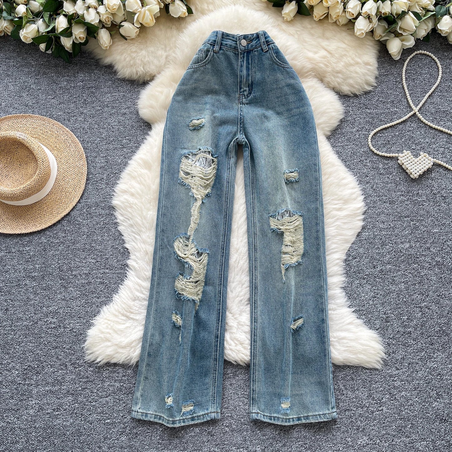 Autumn Casual Long Jeans Women Print High Waist Denim Pants Girls Outdoor Pants Wholesale