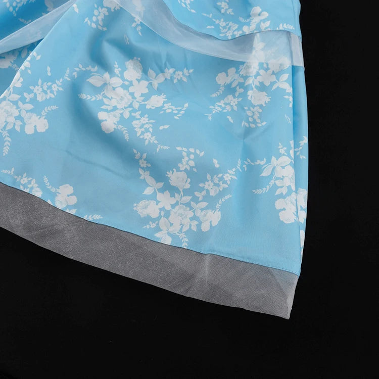 UNIKCOSA LuxeEase Blue Floral Ruffle Dress With Deep V ๐ธ