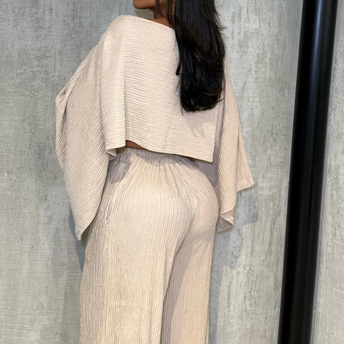 Women's Asymmetrical Shoulder Top with Long Pants Casual 2-Piece Set