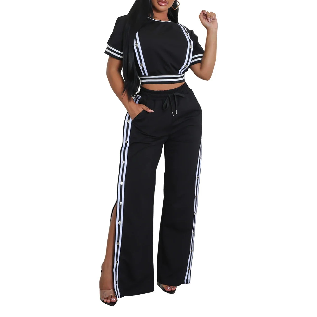 Colorful Women's Short Sleeve Top & Wide Leg Pants Set