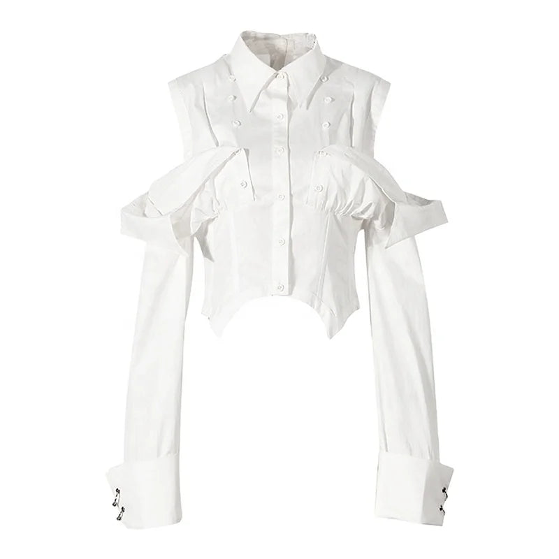 UNIKCOSA Women’s Irregular Crop Blouse – Designer Detachable High-Quality Shirt (Trendy Chic Edition)
