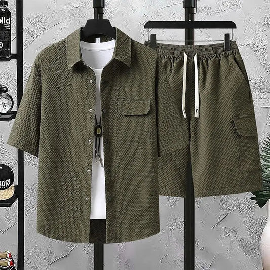 Men's Casual Short Sleeve Shirt and Shorts 2-Piece Set