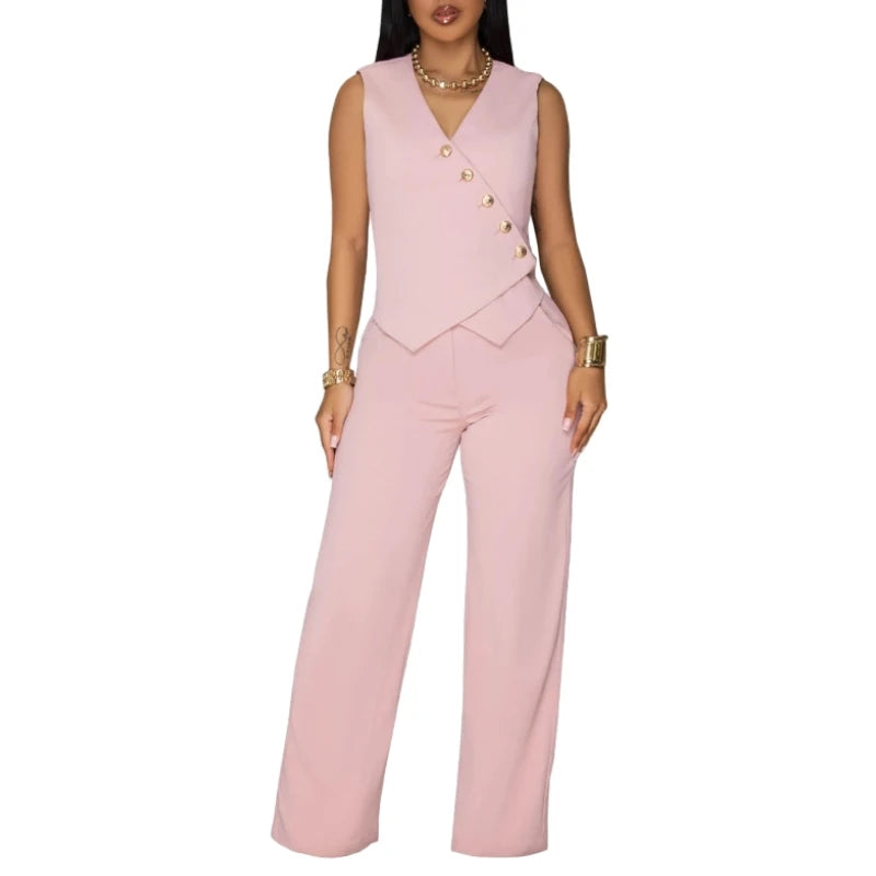 Casual Sleeveless V-Neck Tie-Dye Two-Piece Set for Women