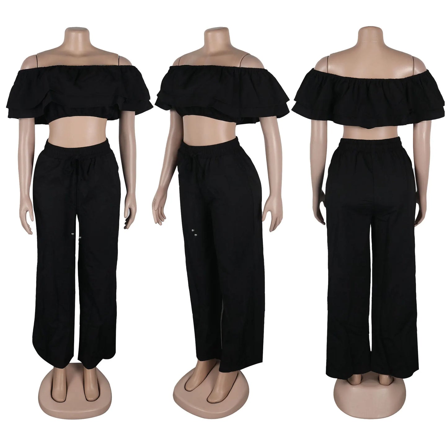 UNIKCOSA Women’s Ruffled Trousers Set – Two-Piece Casual Outfit with Top & Pants (Plus Size Available 2025 Edition)