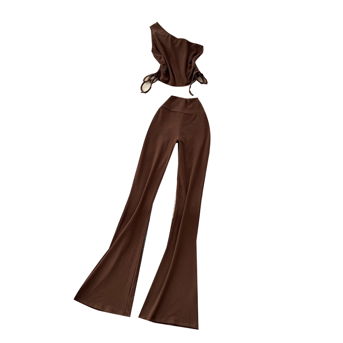 Summer Casual 2 Piece Set For Women One-shoulder Bandage Top And High Waist Set Jogging Suits Wholesale