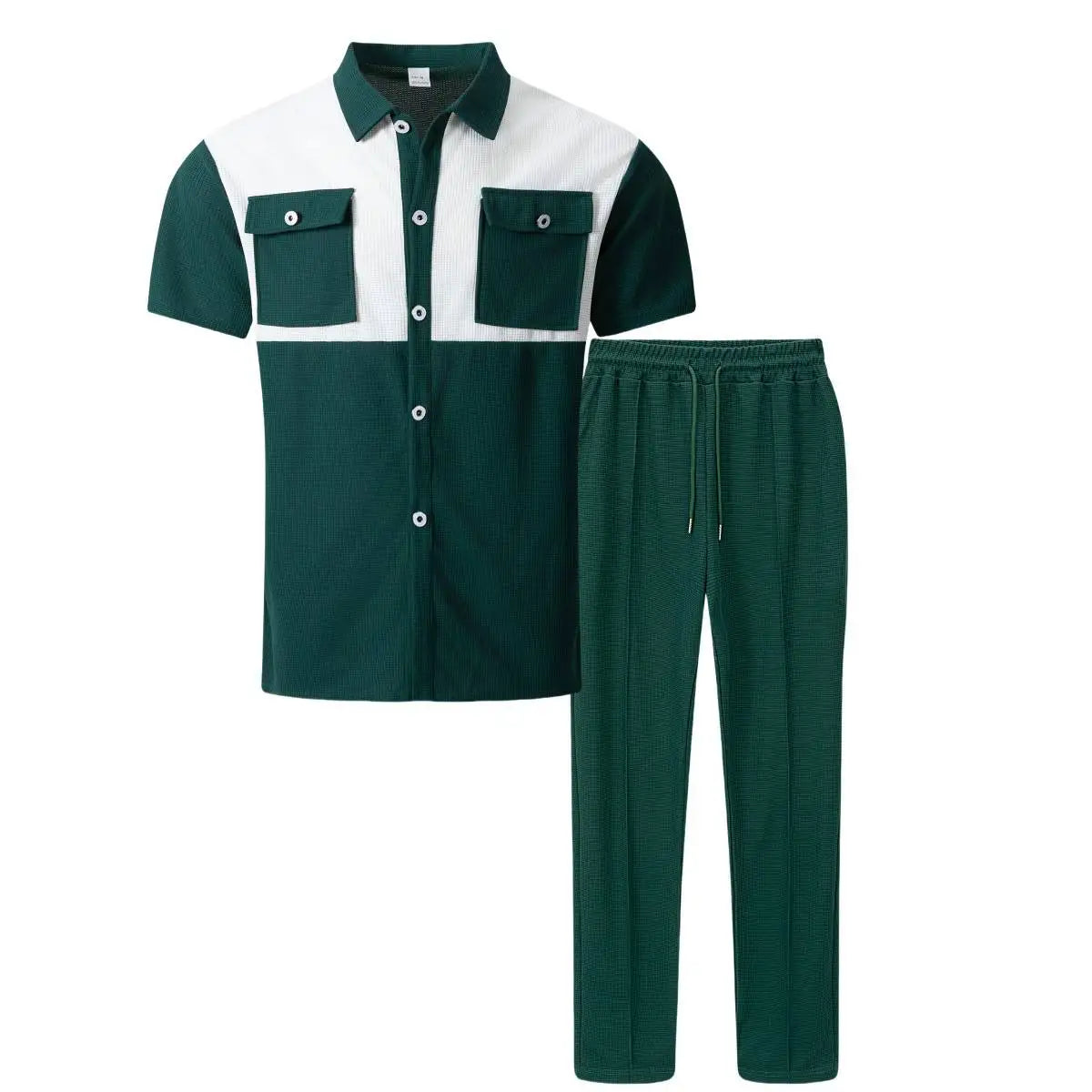 UNIKCOSA Men’s Polo Shirt Set – Multicolored Short Sleeve Polo & Matching Long Pants Two-Piece Outfit (2025 Edition)