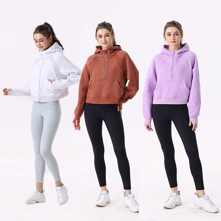 Custom Women French Terry Long Sleeve Half Zipper Fitness Pullover Hoodie
