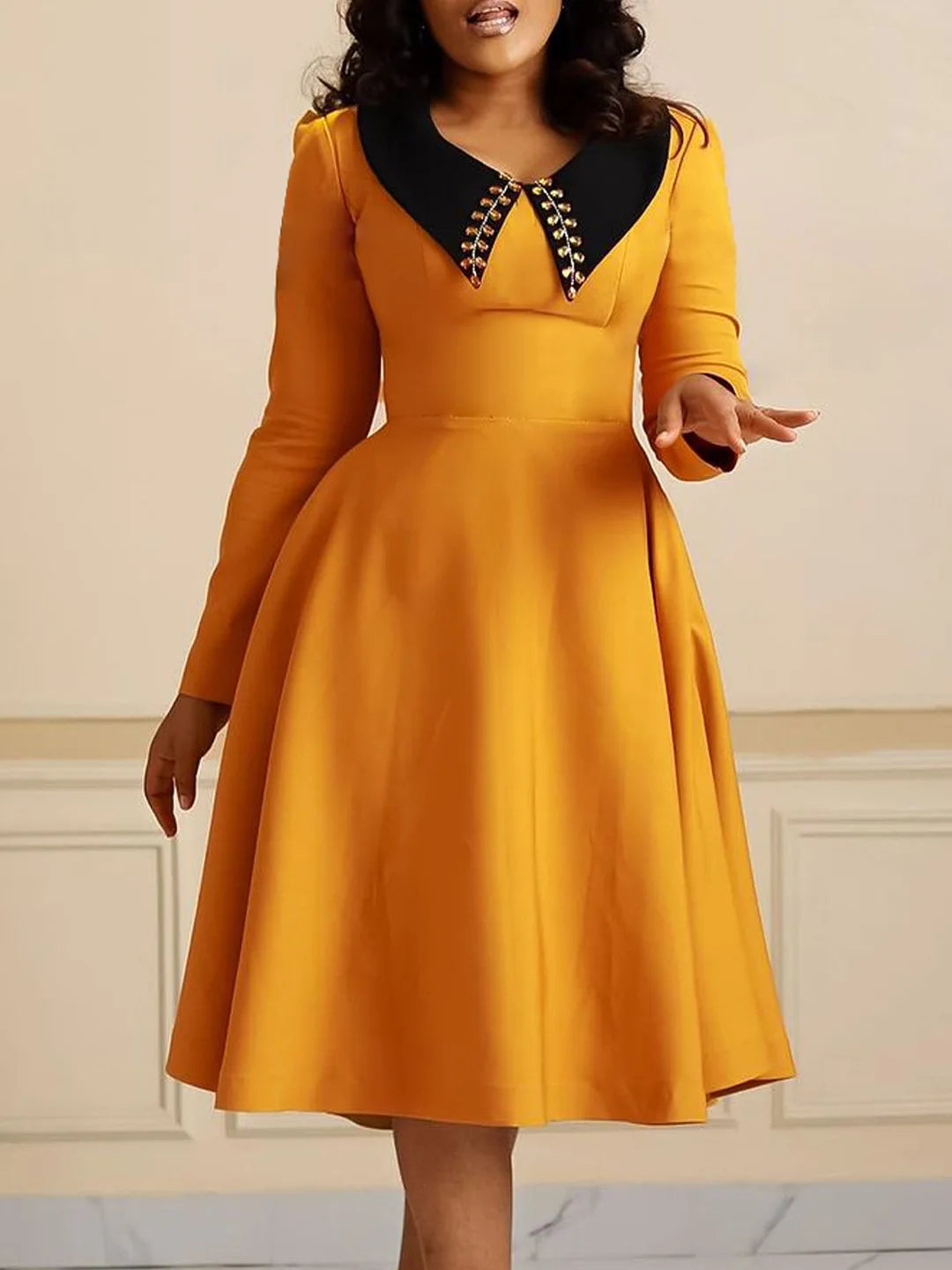 UNIKCOSA 2024 Elegant Plus-Size Dress — Long-Sleeve Cotton Maxi