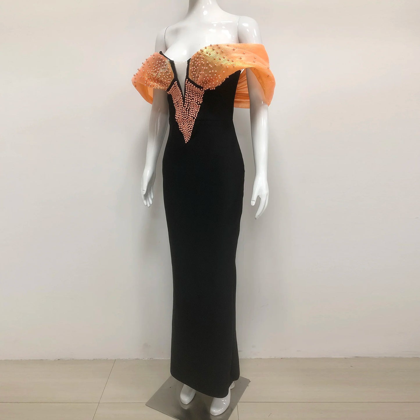 UNIKCOSA LuxeEase Evening Gown Beaded Maxi Dress Black 💫