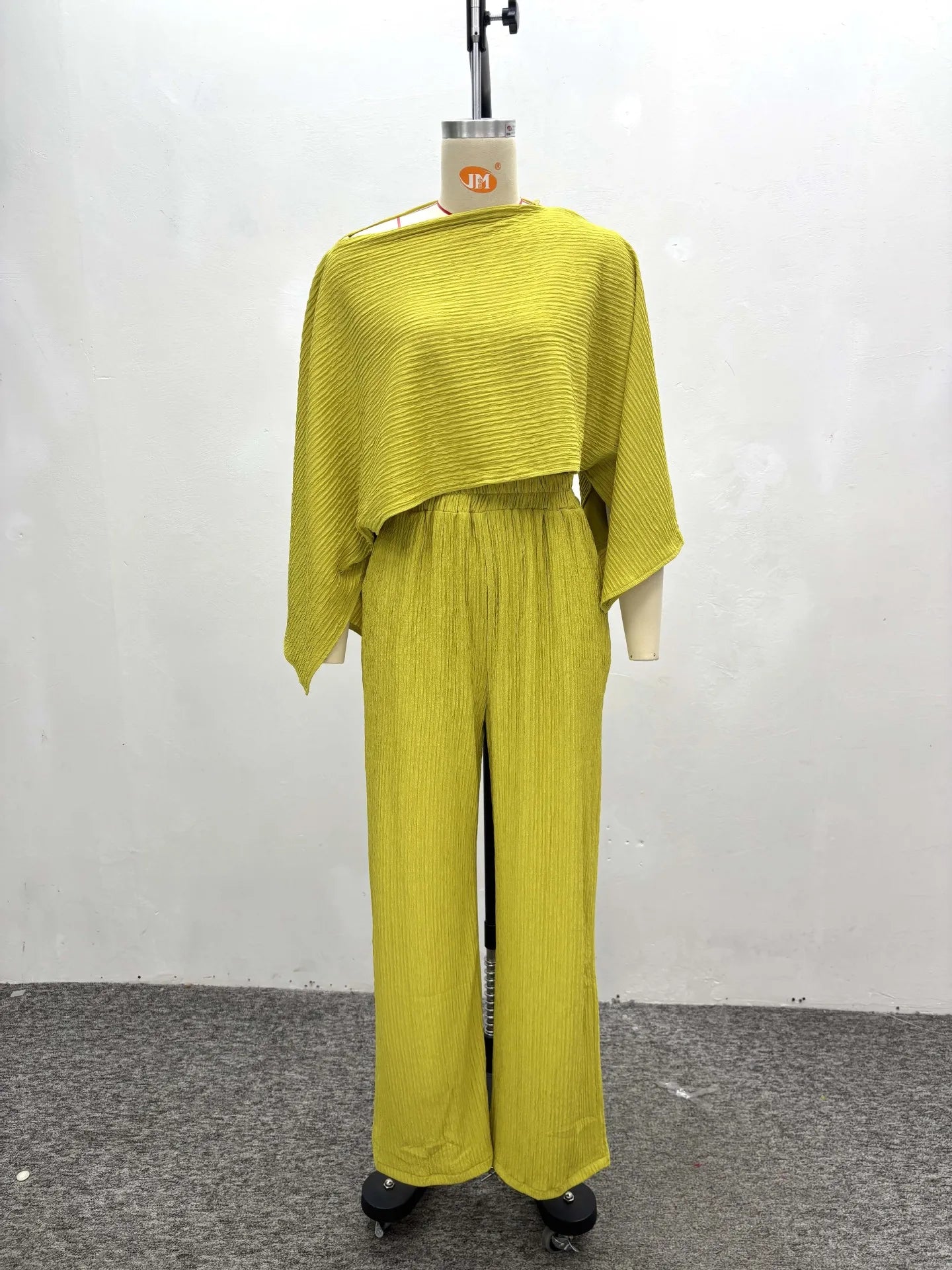 Women's Asymmetrical Shoulder Top with Long Pants Casual 2-Piece Set