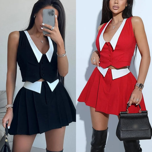 UNIKCOSA LuxeEase Two Piece Set Doll Neck Top Skirt 💫