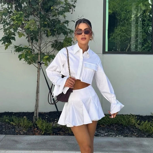 UNIKCOSA Velora White Two Piece Set Crop Top Mini Skirt 💫
