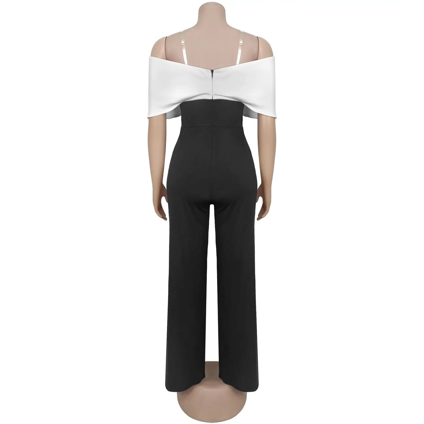 Backless Black & White Wide-Leg V-Neck Jumpsuit – Trendy Summer Style