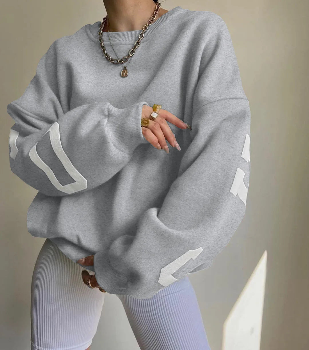 UNIKCOSA Women’s Oversized Hoodie & Sweatpants Set – Cotton Pullover Crop Top Hoodie & Crew Neck Sweatshirt (Screen Print Edition)