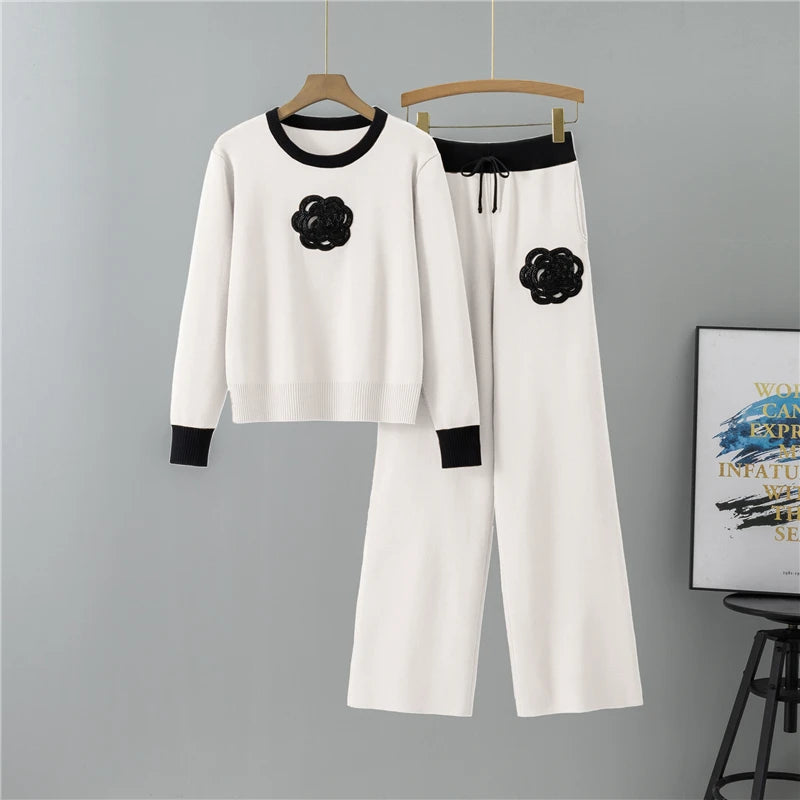 UNIKCOSA Women’s Knitted Sweater Set – High-End Two-Piece Outfit with Wide-Leg Pants (Autumn 2025 Edition)