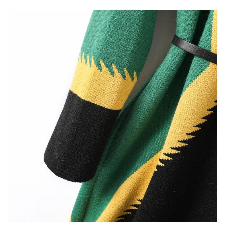 UNIKCOSA LuxeWool Contrast Jacquard Knitted Dress with Belt — Autumn/Winter Edition 🍂