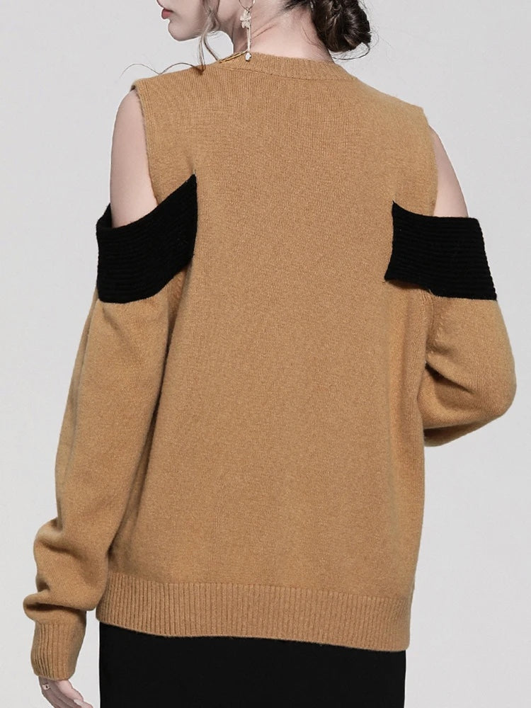 UNIKCOSA Colorblock Off-Shoulder Knit Sweater — Casual Chic Striped Pullover for Women 🧶