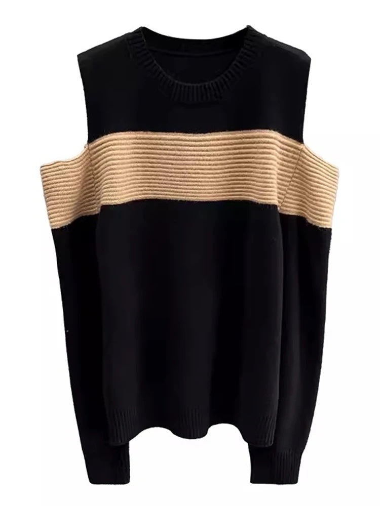 UNIKCOSA Colorblock Off-Shoulder Knit Sweater — Casual Chic Striped Pullover for Women 🧶