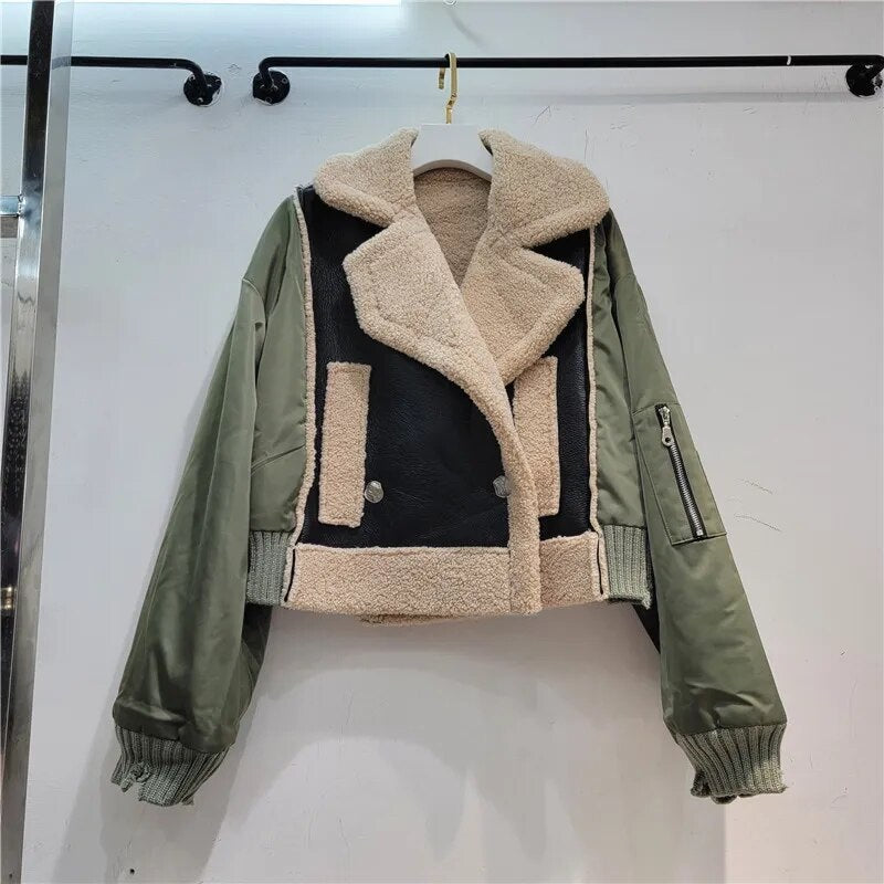 UNIKCOSA PlushFur Patchwork Wool Streetwear Coat for Women 🤍