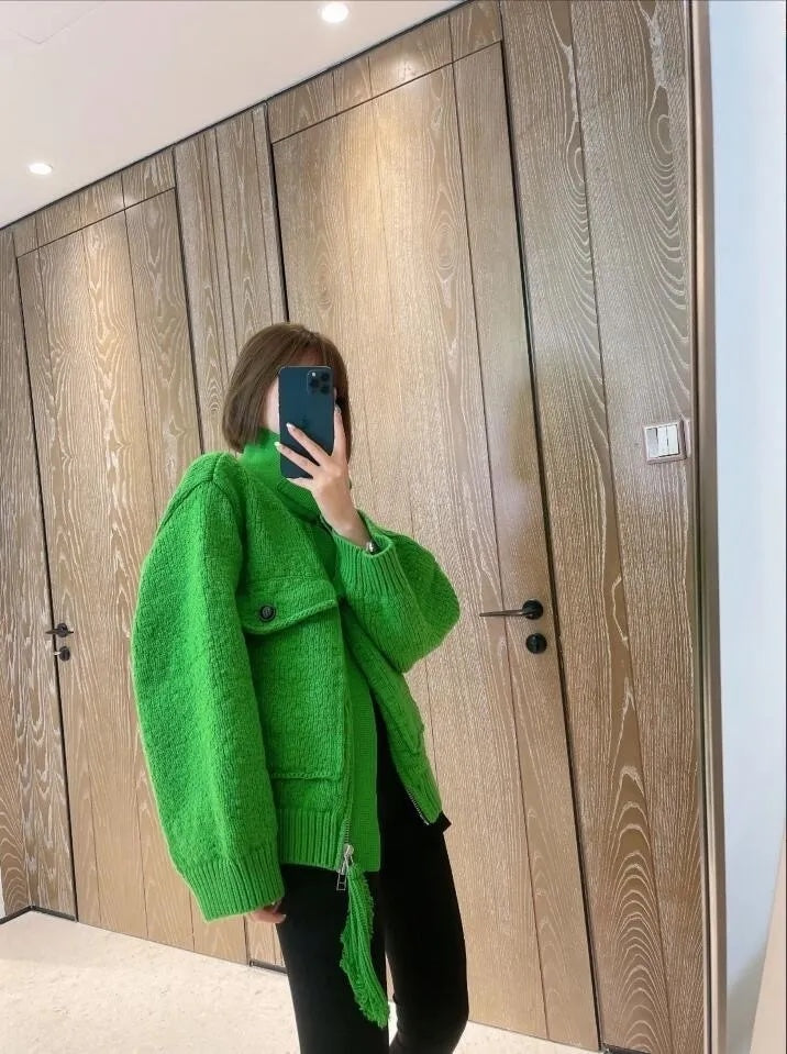 UNIKCOSA VerdeTassel Textured Knit Cardigan for Women 💚