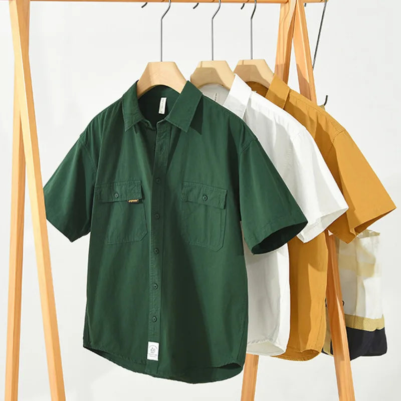 UNIKCOSA Men’s Cargo Shirt Jacket – Retro Cotton Safari-Style Workwear Top (Versatile Loose-Fit Uniform Edition)