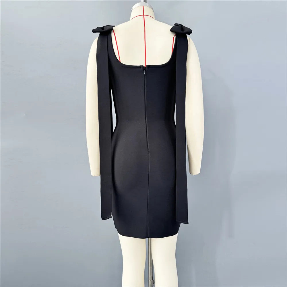 UNIKCOSA’s Crystal Square Collar Mini Dress — Sleeveless Black Bandage Bodycon Party Elegance