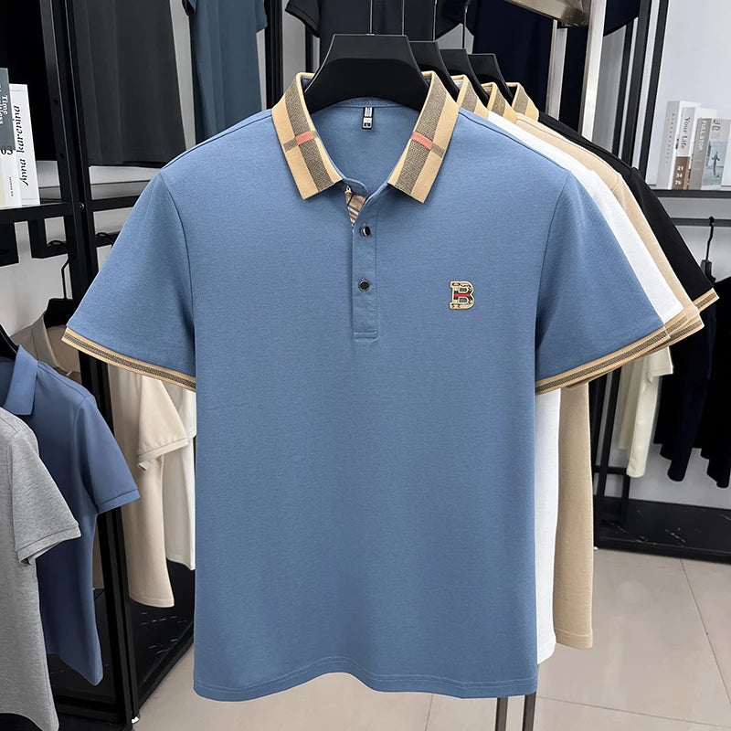 UNIKCOSA Men’s Embroidered Polo T-Shirt – Summer Slim Fit Stand Collar Business Casual Top