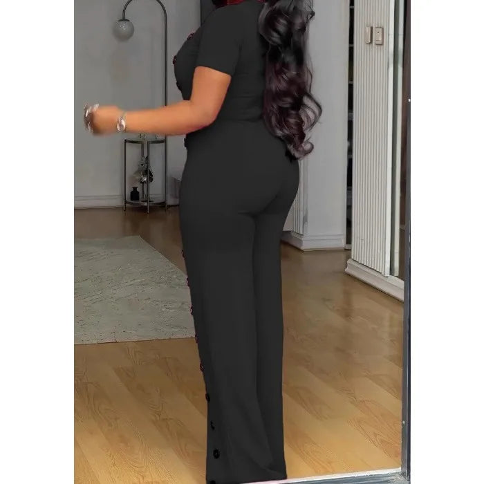 UNIKCOSA™ 2025 Summer Elegant Jumpsuit – Short Sleeve Button-Up Wide-Leg One-Piece | Women’s Solid Color Romper for Parties & Events
